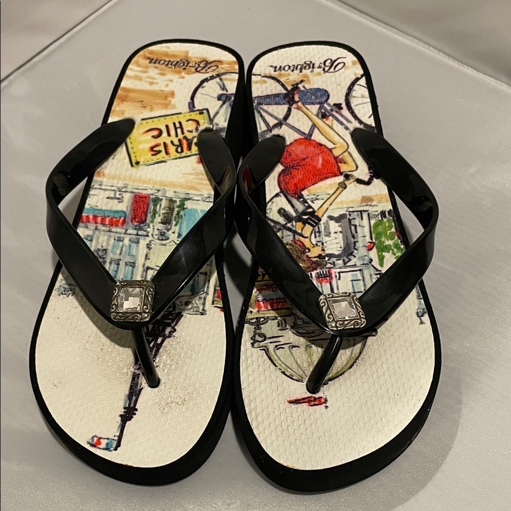 Brighton Black and Cream Parisian Flip Flops